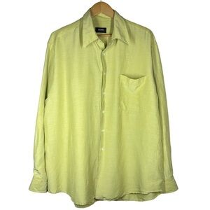Hugo Boss Silk Linen Button Up Shirt in Lemon Lime XXL